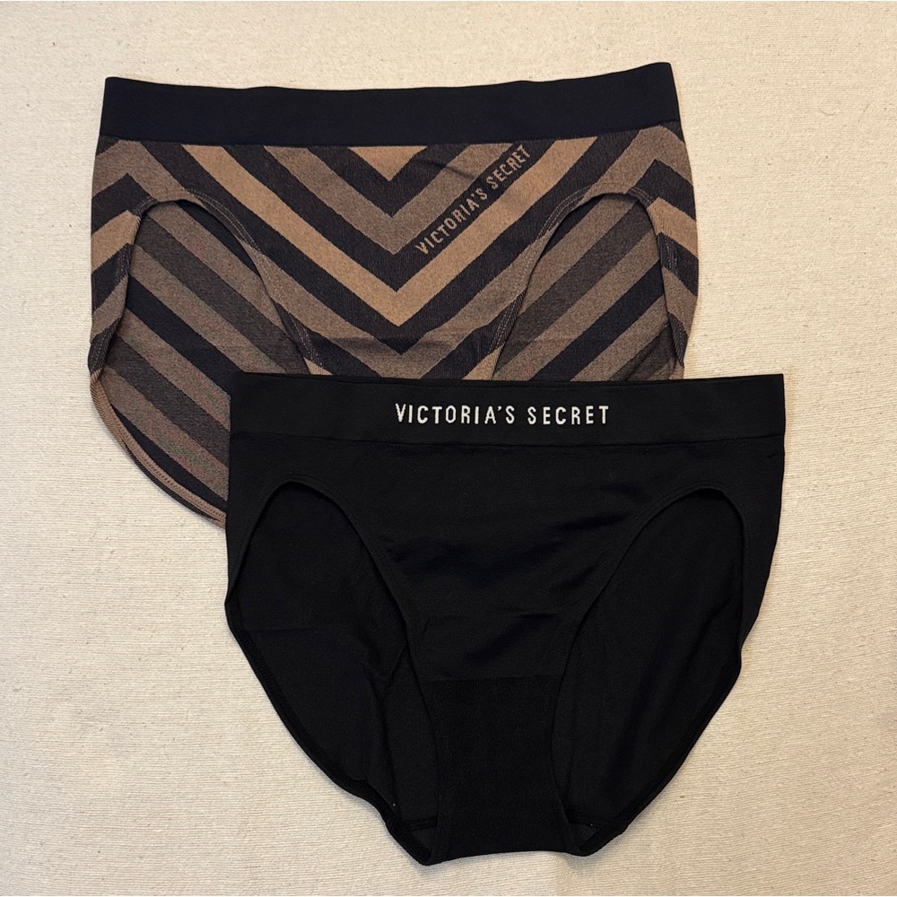 Victoria's Secret Black & Brown Striped + Solid Black High Leg Briefs Size M